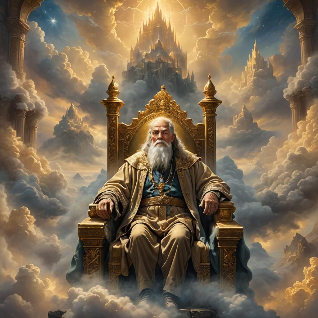 Wise Old Man Observes Humanity in Ethereal Fantasy