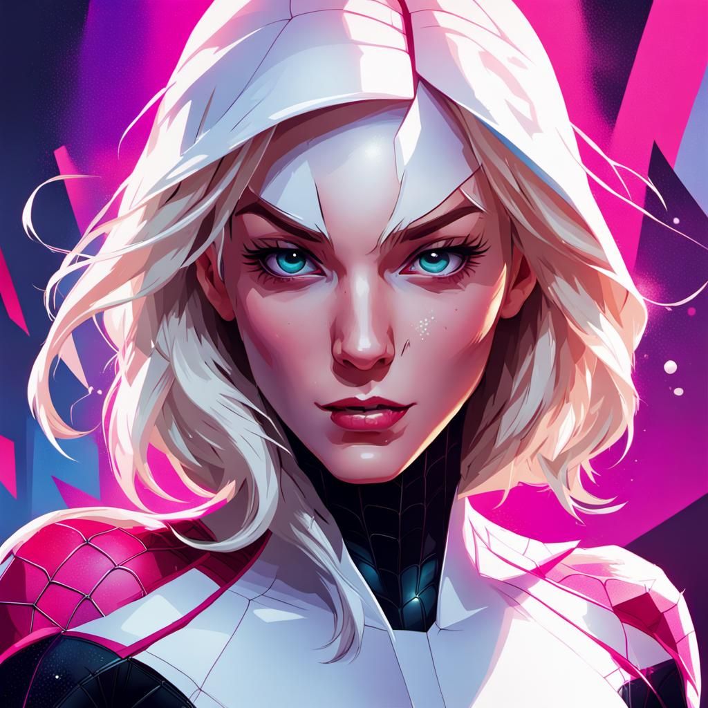 Pixelated Spider Gwen Hyperrealistic Splash Art