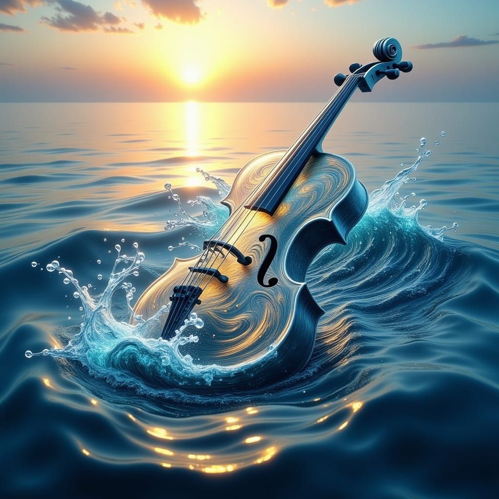 Water Violin Sculpture at Ethereal Dawn