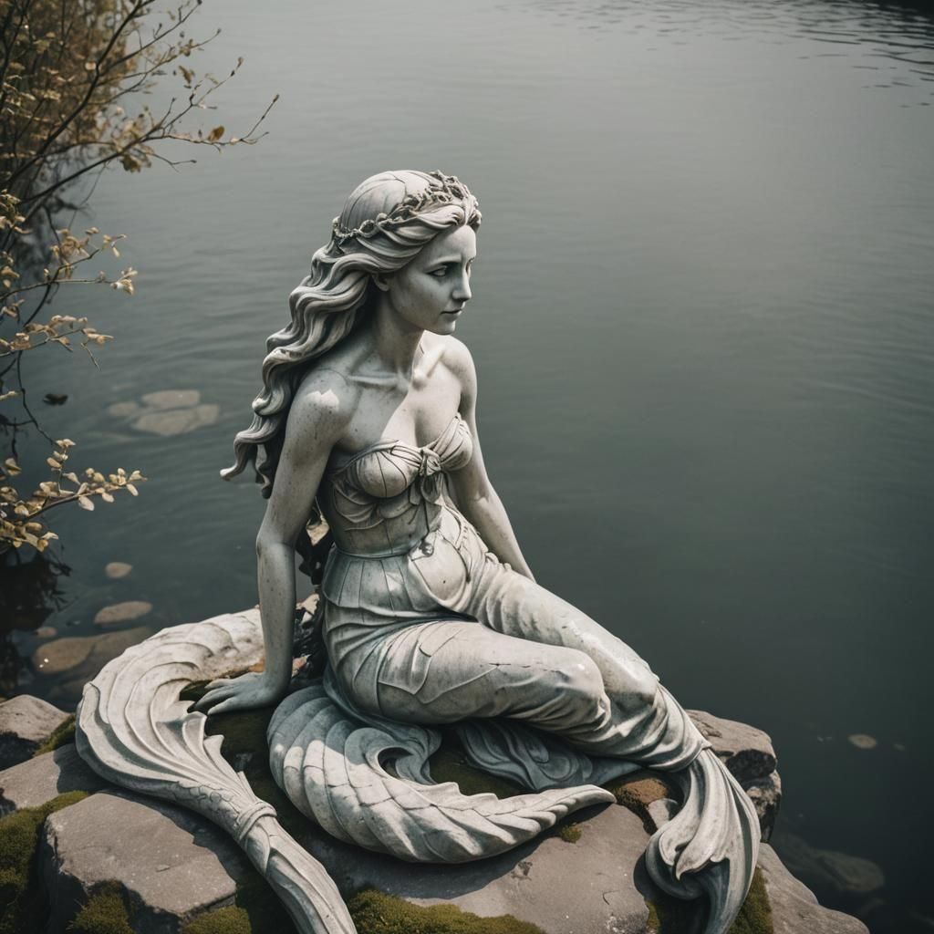 The Danish Mermaid statue looks at you