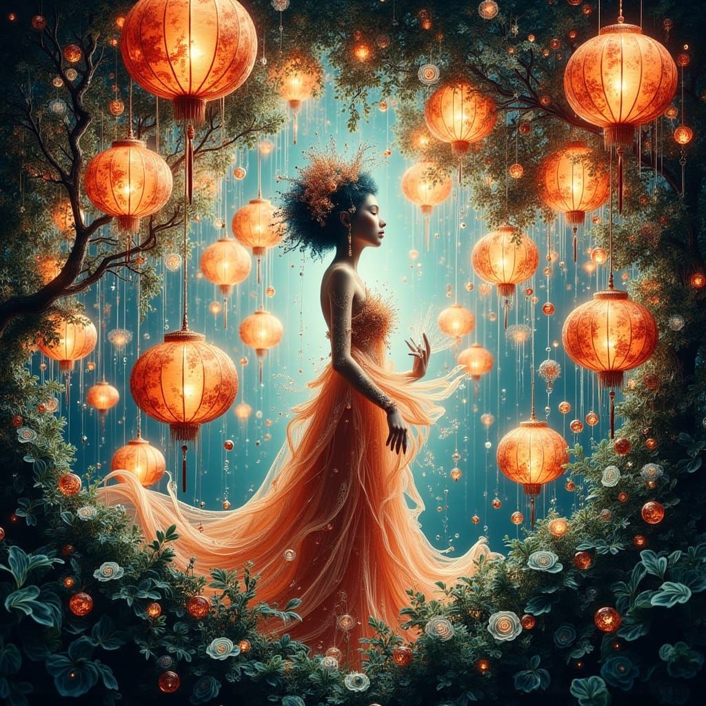 Lantern Festival: Serene Woman in Griffith Style