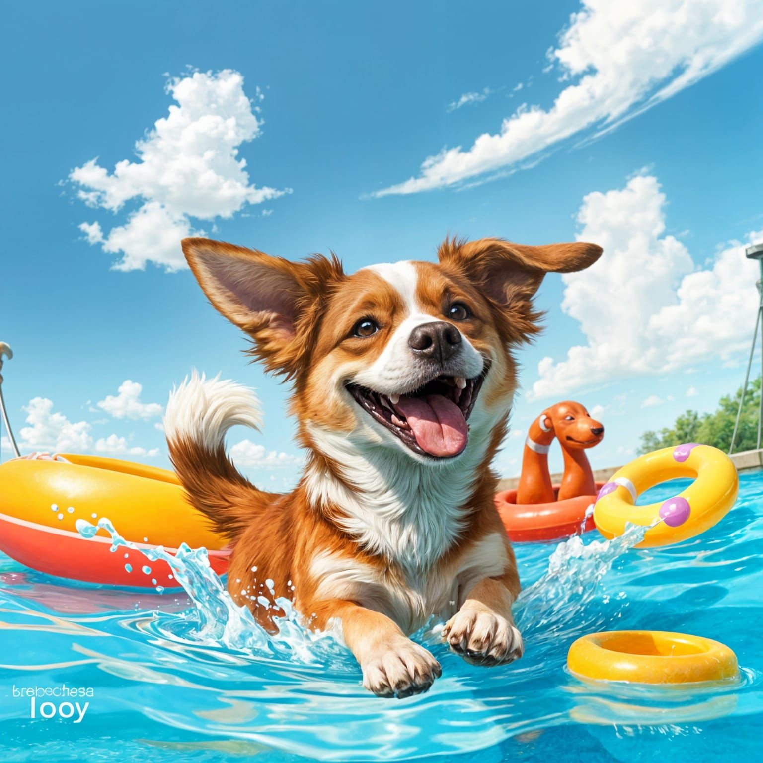 Joyful Dog Dives into Vibrant Pool Scene