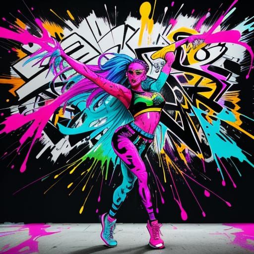 90s Dancer in Neon Splatter Art