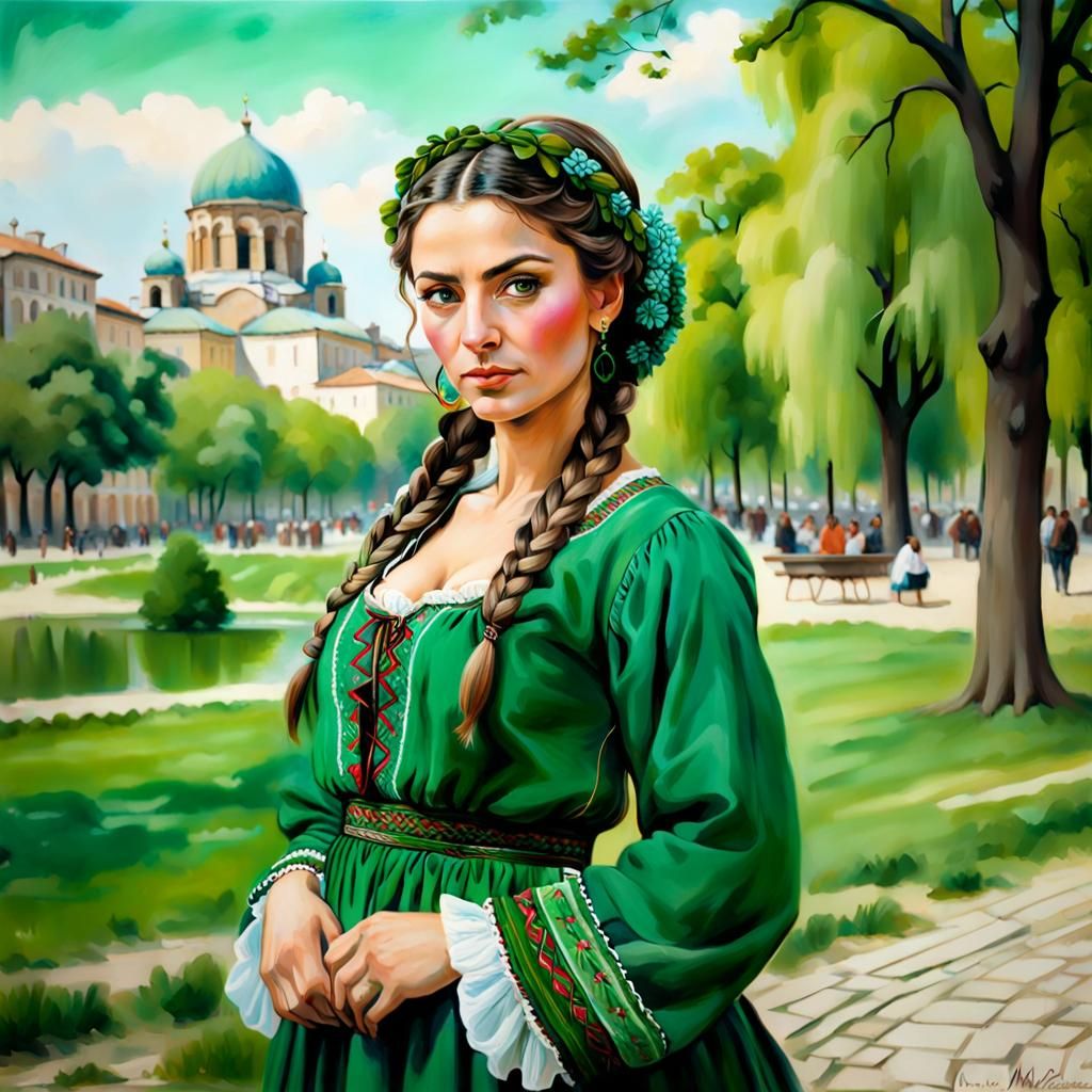 Bulgarian Woman in Traditional Dress: Airbrush Portrait