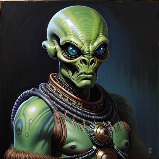 Alien Tribes in Elaborate Costumes: Oil Painting