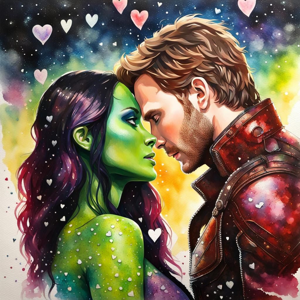 Guardians of the Galaxy Watercolor Portrait with Glitter