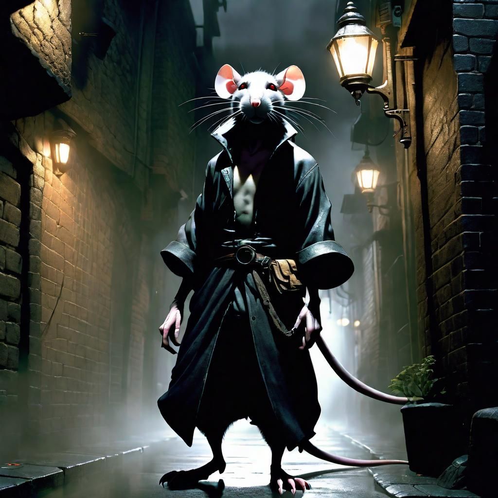 Anthropomorphic Rat Thief in Dark Alleyway