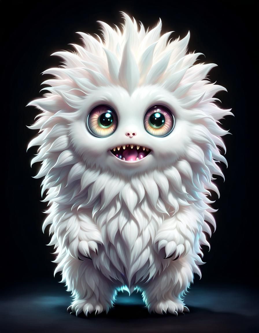 Fluffy White Monster with Big Eyes, Digital Art