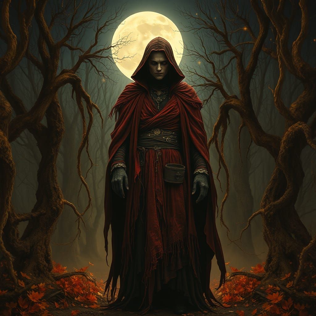 Mysterious Autumn Vampire in Moonlit Forest Collage