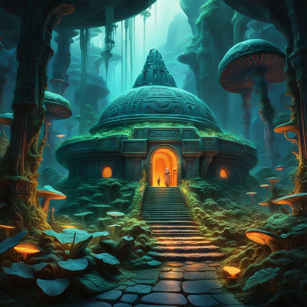 Spiritual Taco Radiating Energy in Jungle Temple