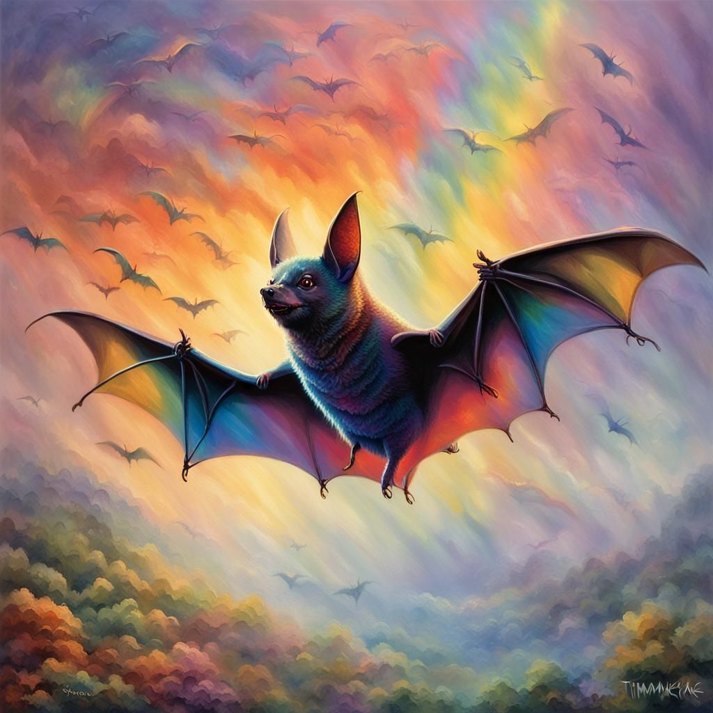 Rainbow Bat in Ethereal Fantasy Art Style