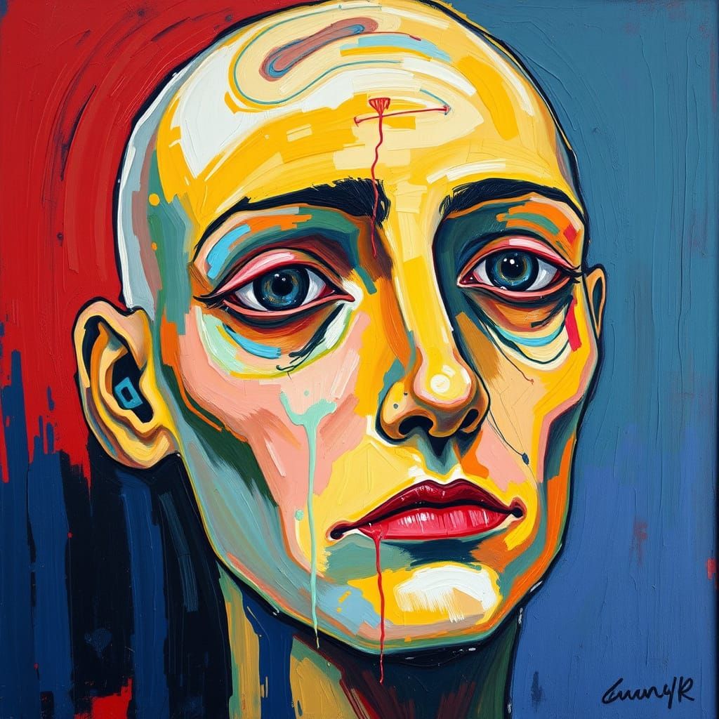Vibrant Neo-Expressionist Portrait of an Eyeless Head