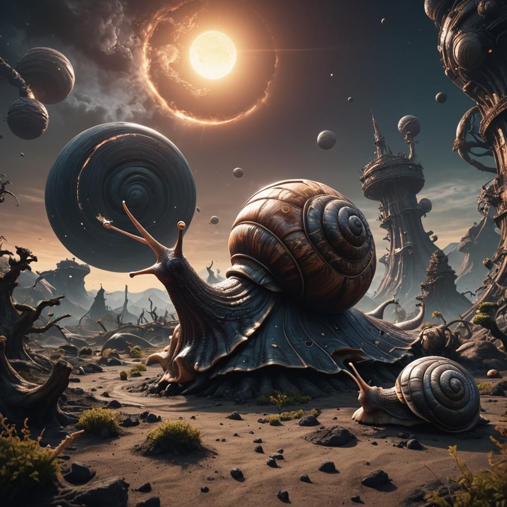 Giant Snail Under Black Sun: Fantasy Concept Art