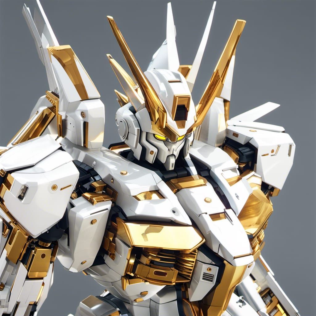White and Gold Gundam Robot in Intersecting Planes Style