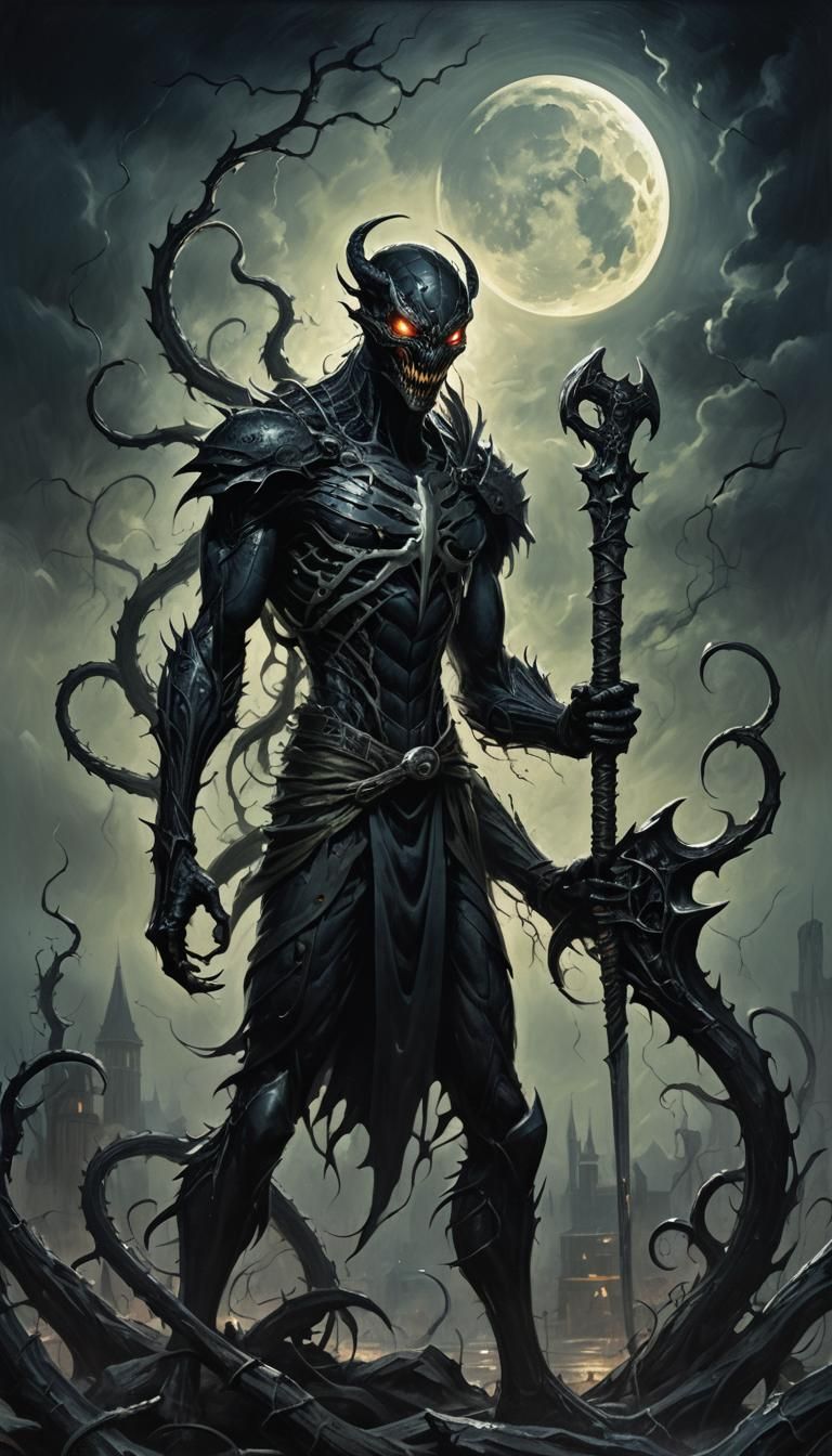 Hybrid Character with Stormbreaker in Dark Fantasy Style