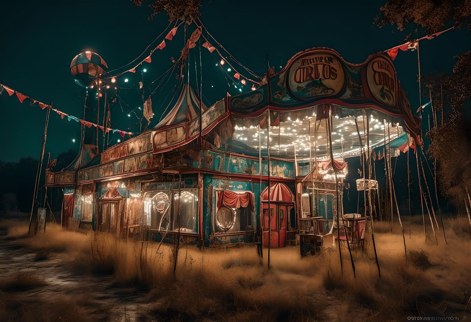 Eerie Abandoned Circus Midway Scene