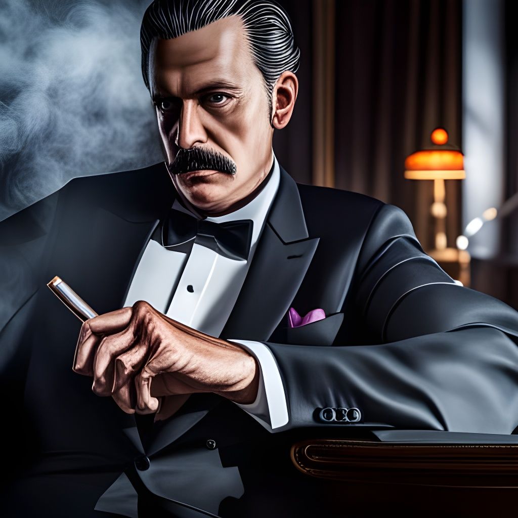 Mafia Boss Smoking Cigar in Gentleman's Lounge