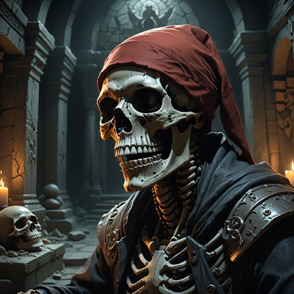 Skeleton Santa in Crypt - Detailed Matte Painting