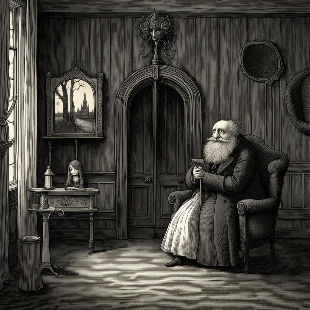 Laughing and Crying Figures in Gothic Style