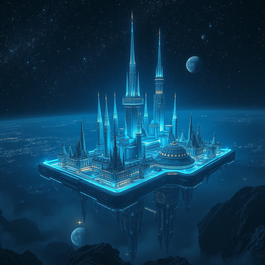 Futuristic Metropolis Floating Among the Stars
