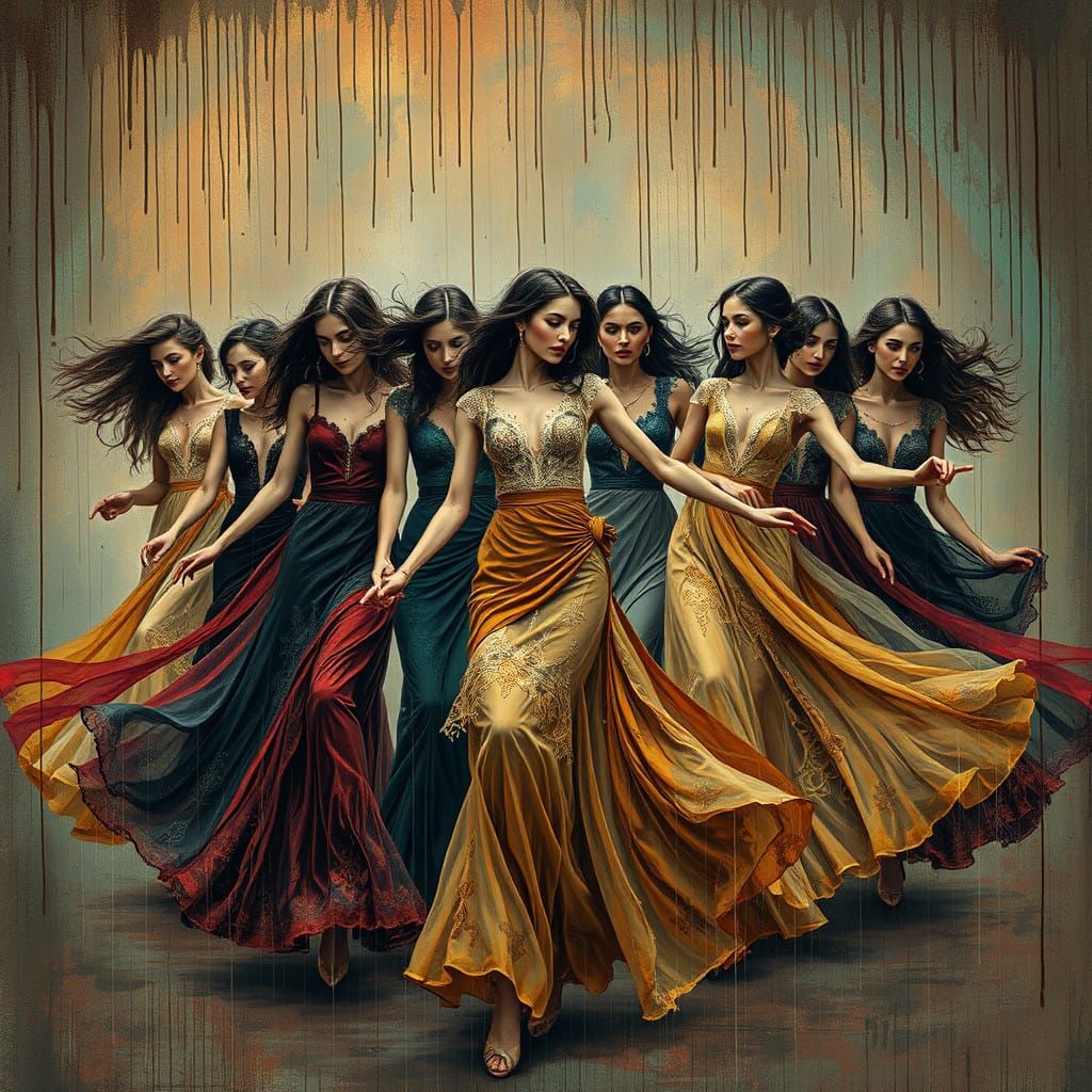 Bohemian Women Dancing Amidst Vibrant Decay