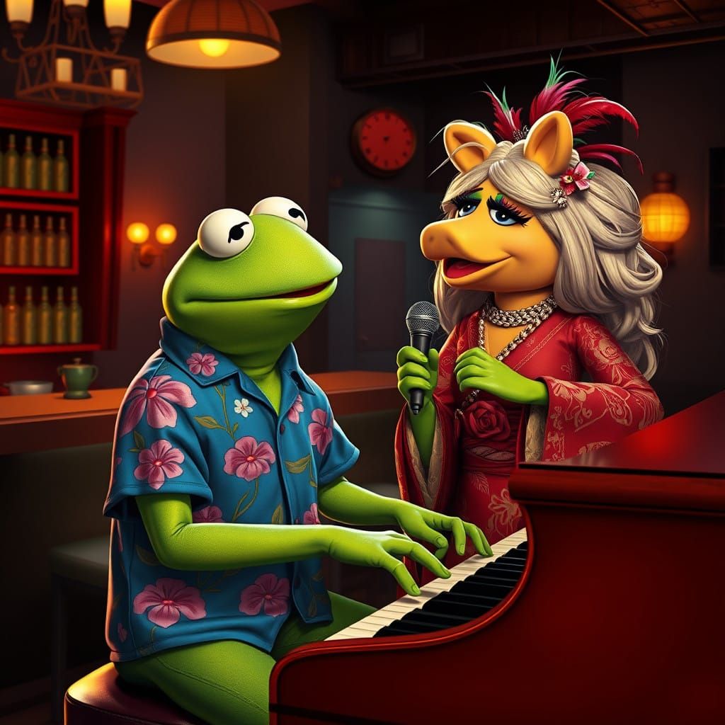 Kermit the Frog Sings Jazz in a Vintage Steampunk Bar