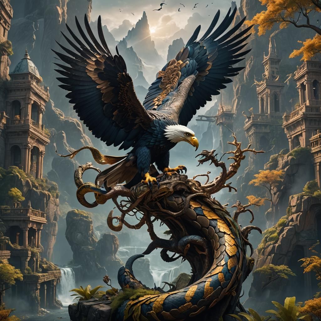 Fantastical Snake and Eagle Hybrid in Detailed Matte Paintin...
