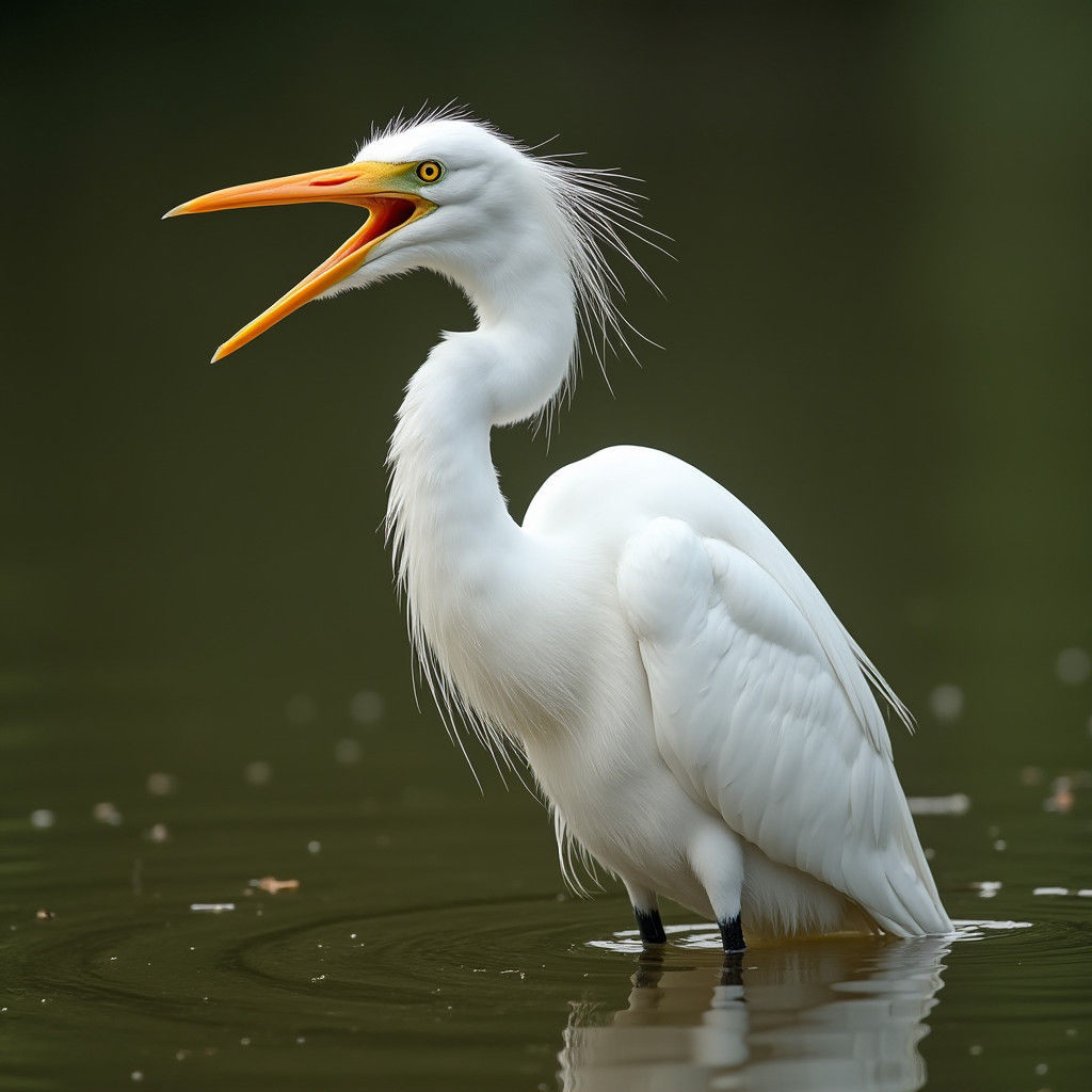 Humorous Egret Laughing Loudly in Pond