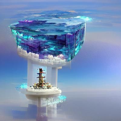 Floating Tower in Crystal Ocean: A Vision of the Future