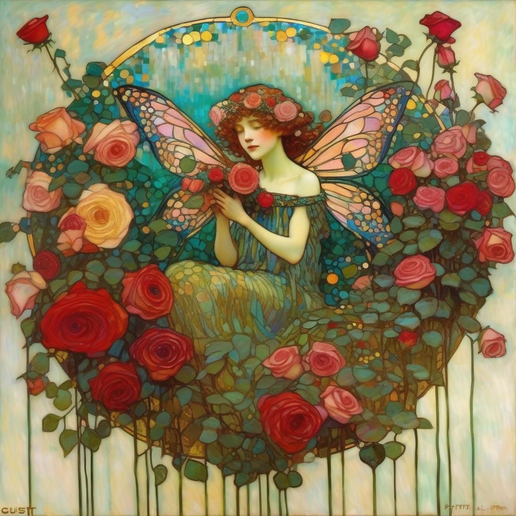 Detailed Flower Fairy with Roses Art