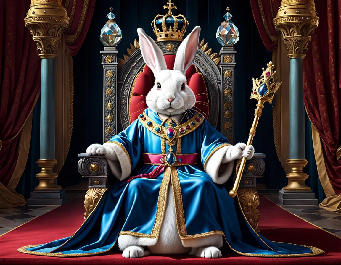 Photorealistic Royal Rabbit on Throne in Palace