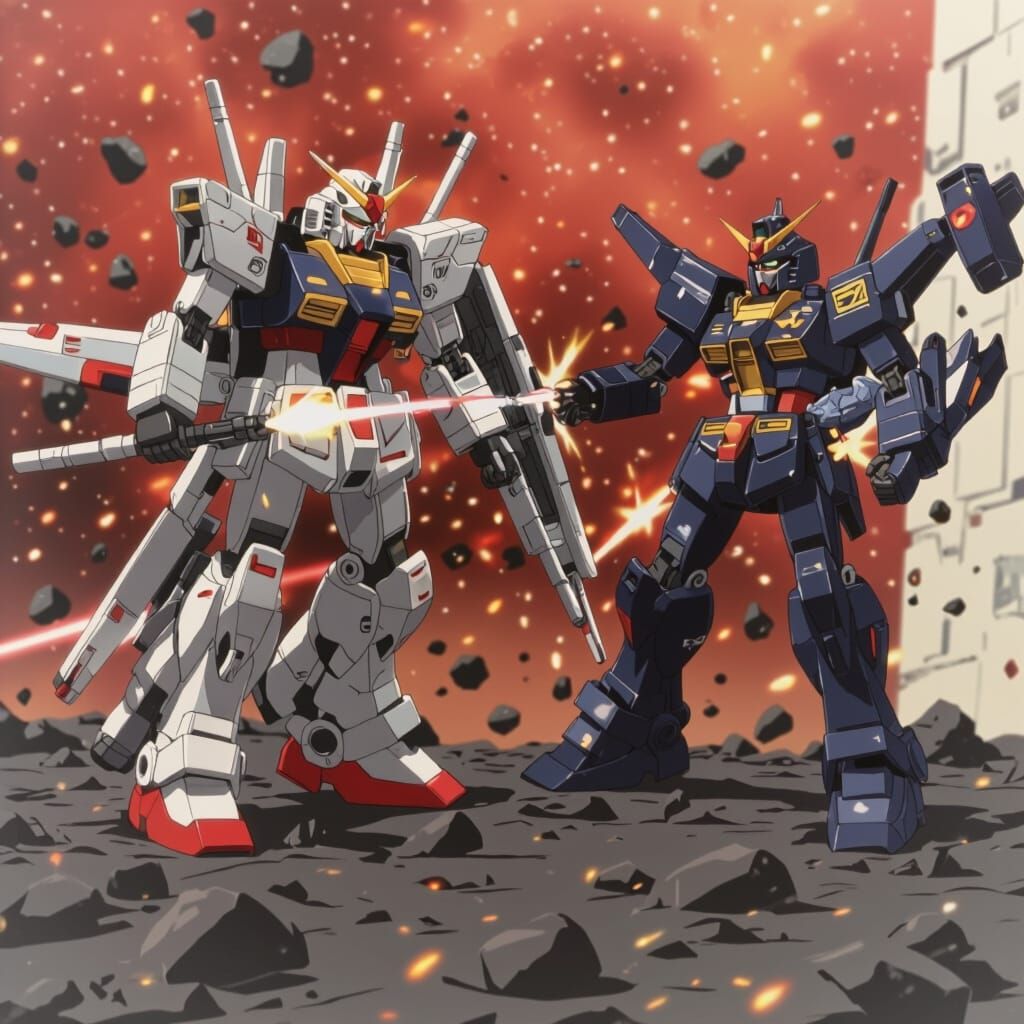 Epic Gundam Battle in Anime Style