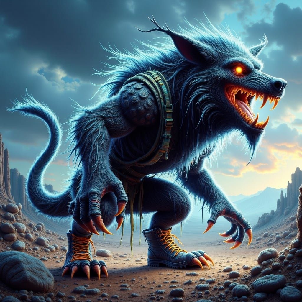 Sinister Chupacabra Howling in Moonlit Desert