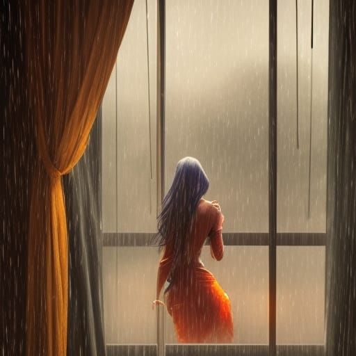 Rainy Window View in Hyperdetailed Concept Art