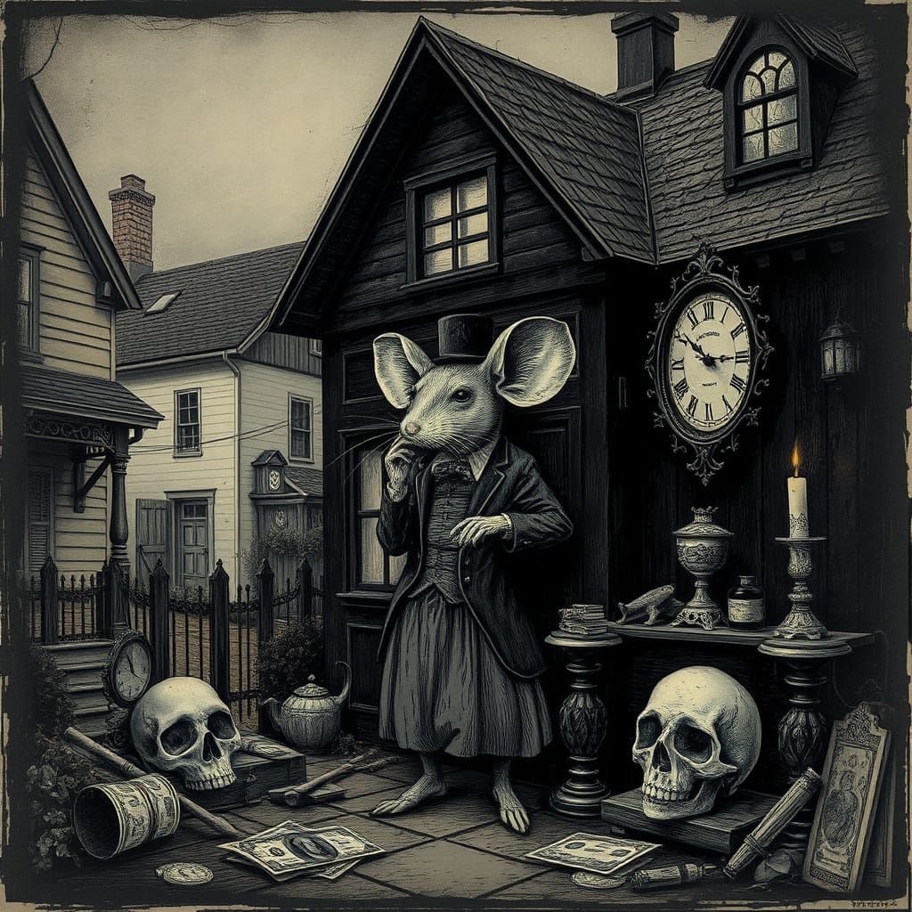 Eerie Mouse in Gothic Horror Still Life