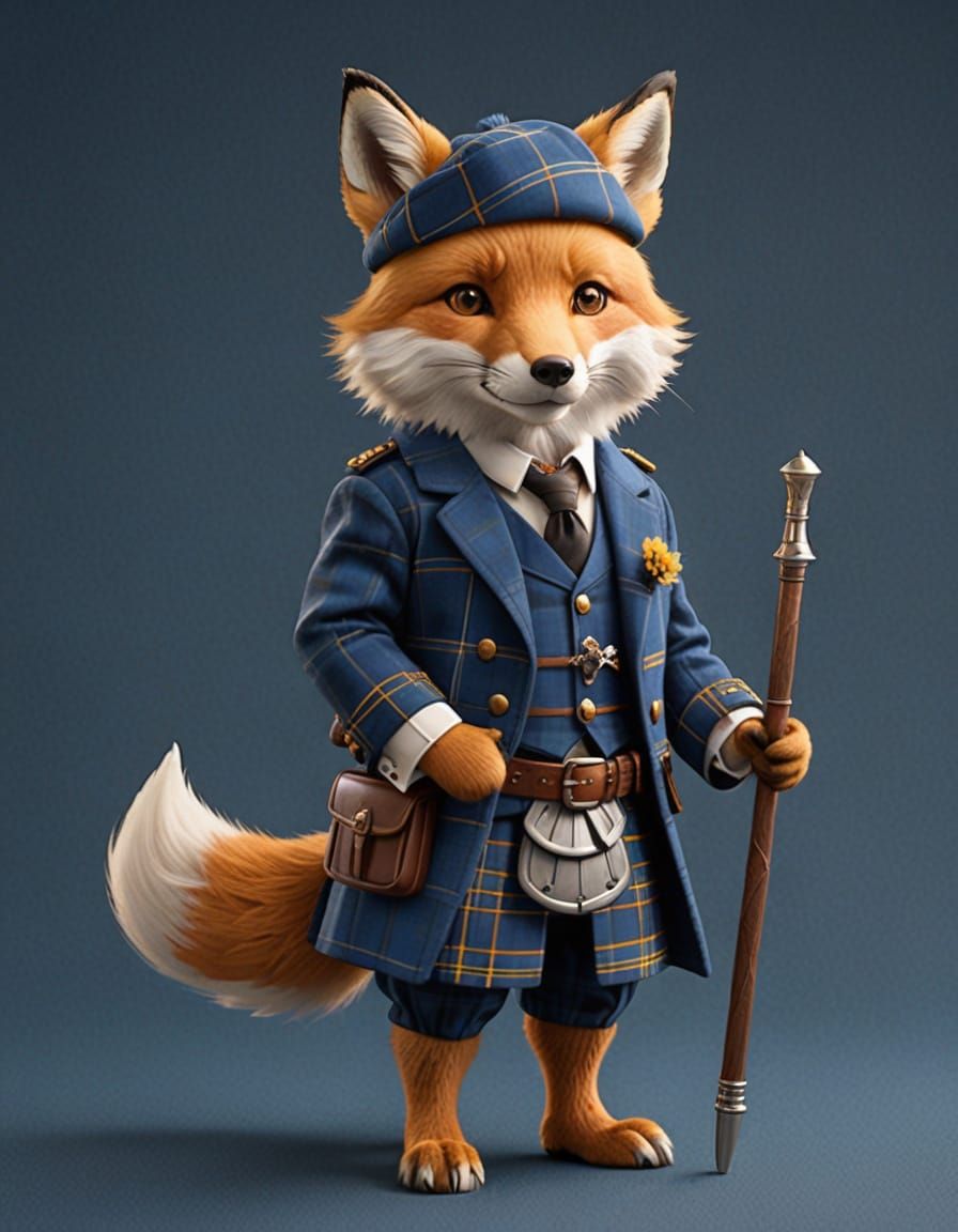 Proud Fox as Highland Scotsman in Tartan