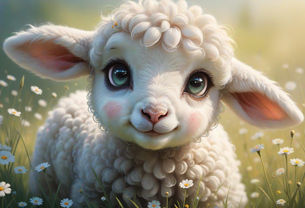 Adorable Little Lamb in a Disney Storybook Style
