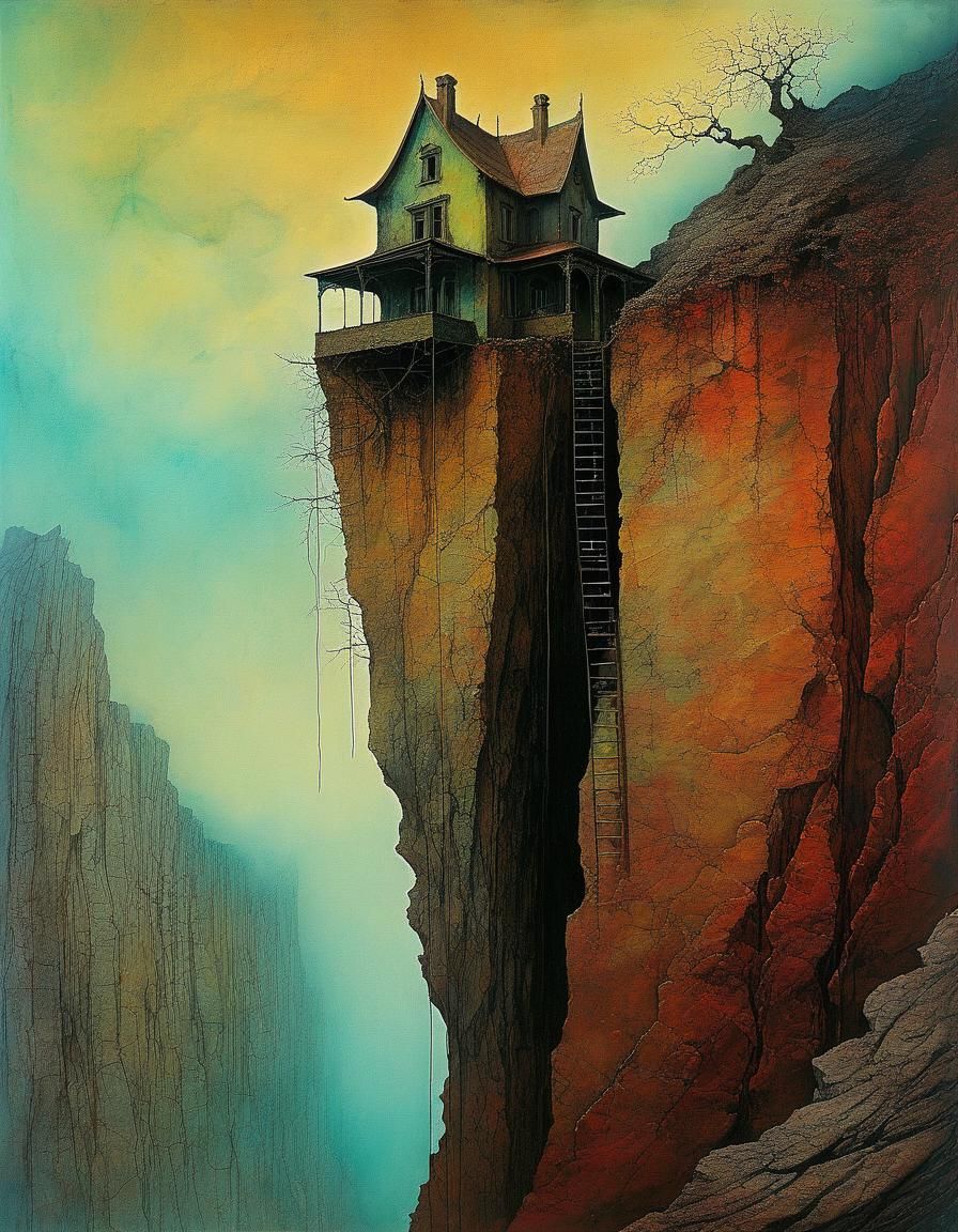 Vertigo Cliff House in Otherworldly Alcohol Ink