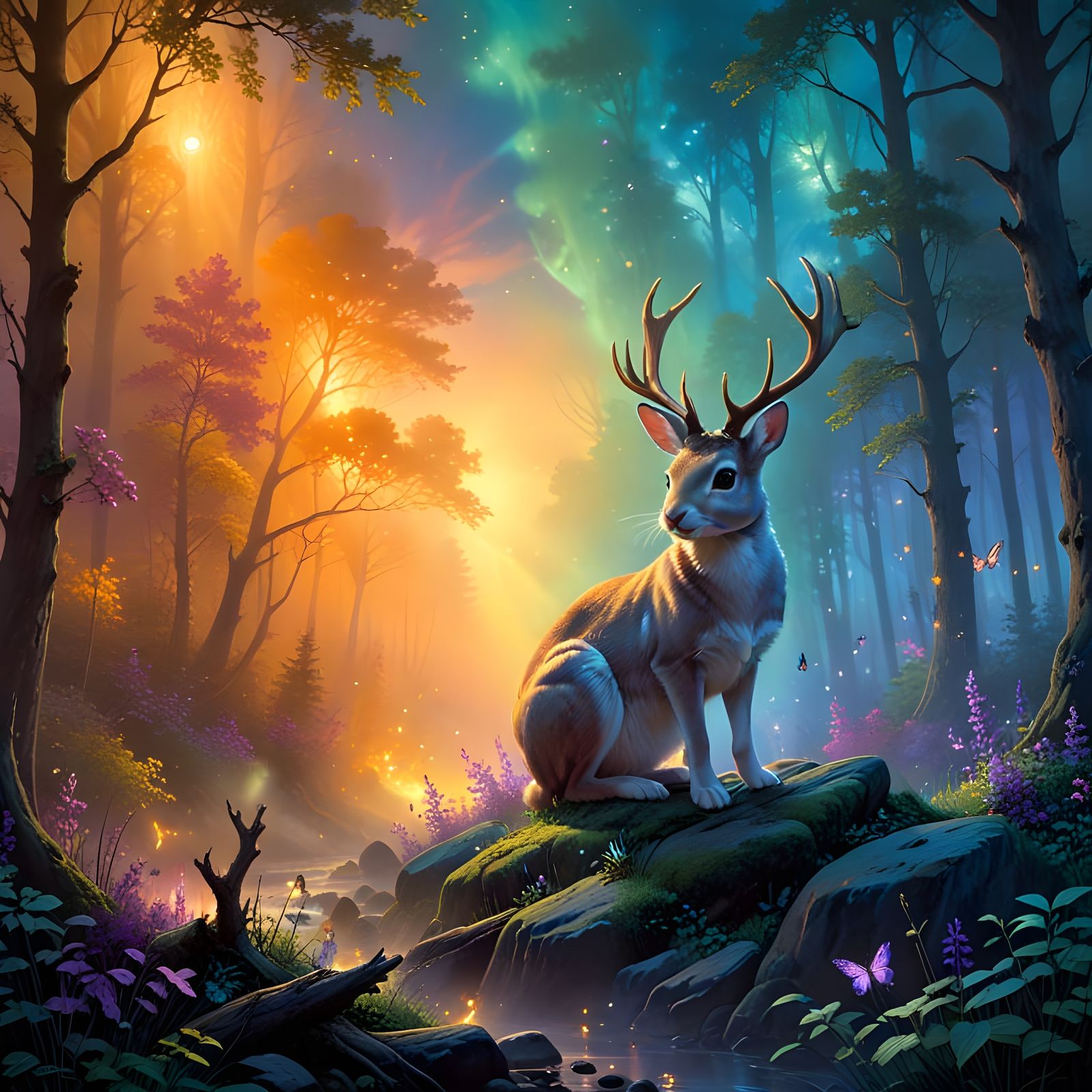 Whimsical Forest Creature Under Starlight