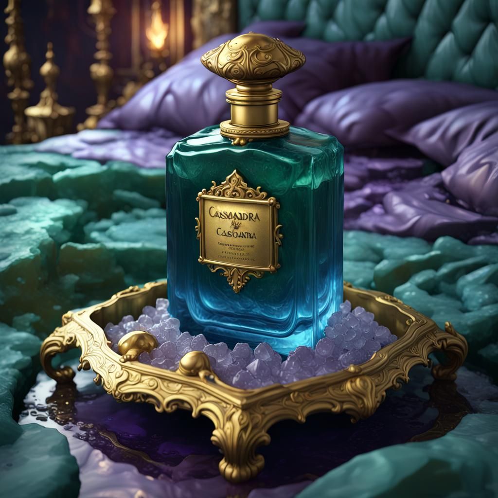 Golden Perfume in Gilt Bottle on Green Ice