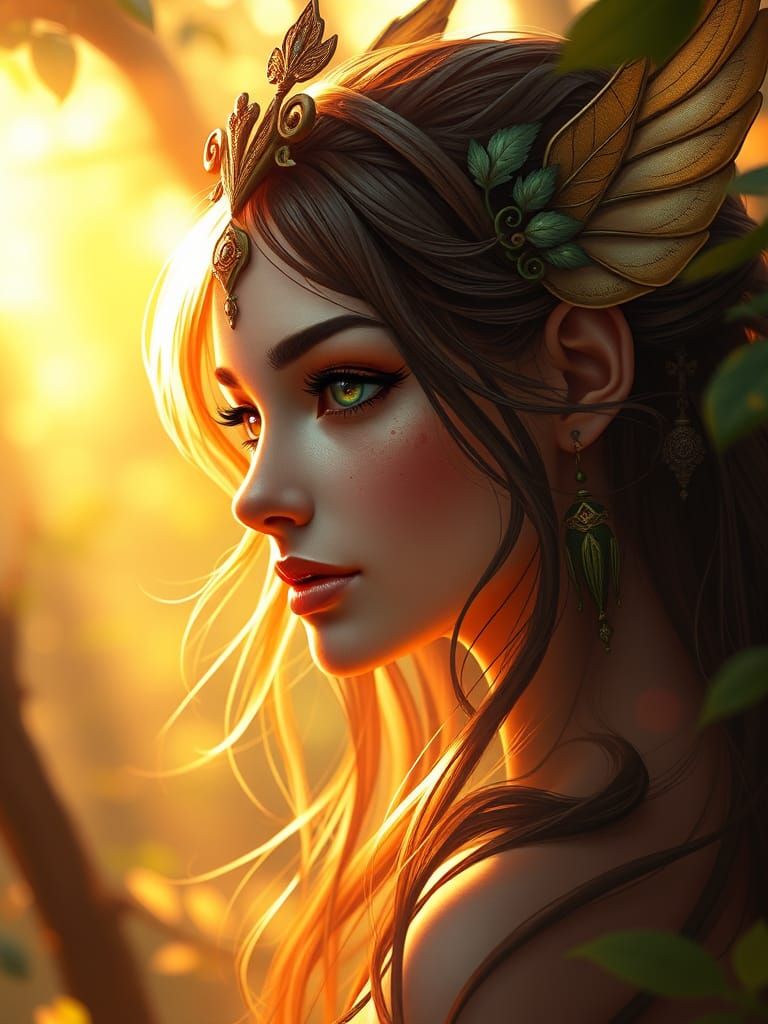 Ethereal Forest Nymph Portrait in Dreamy Sunlight