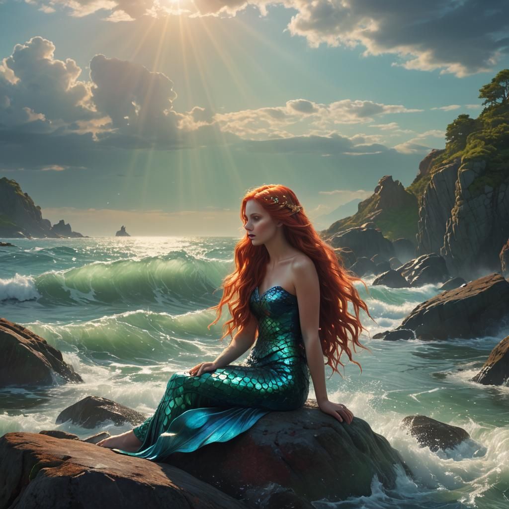 Mermaid on the Rocks: Fantasy Digital Art