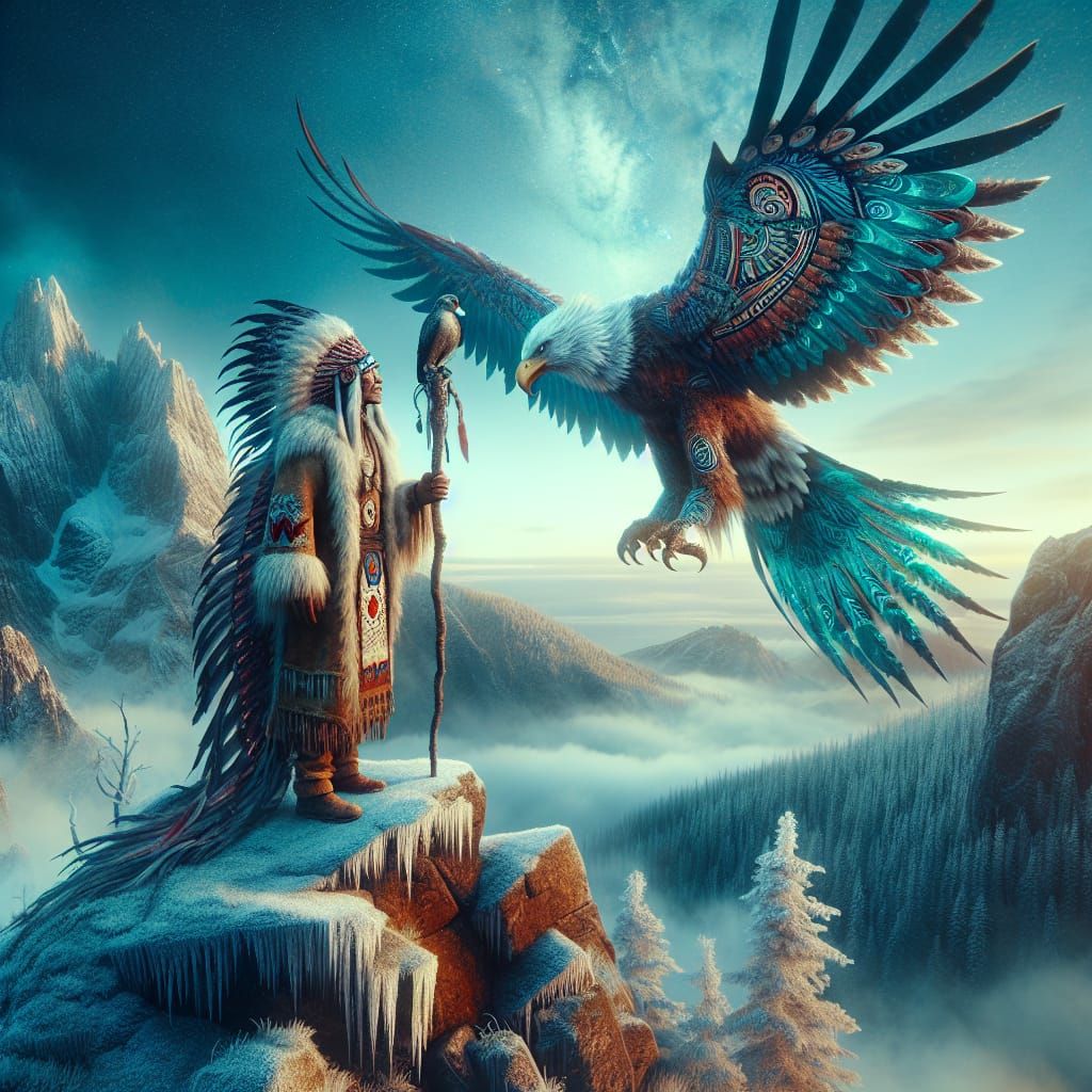 Native American Shaman in Epic Winter Encounter