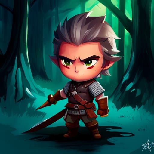 Adorable Chibi Geralt of Rivia in Digital Art