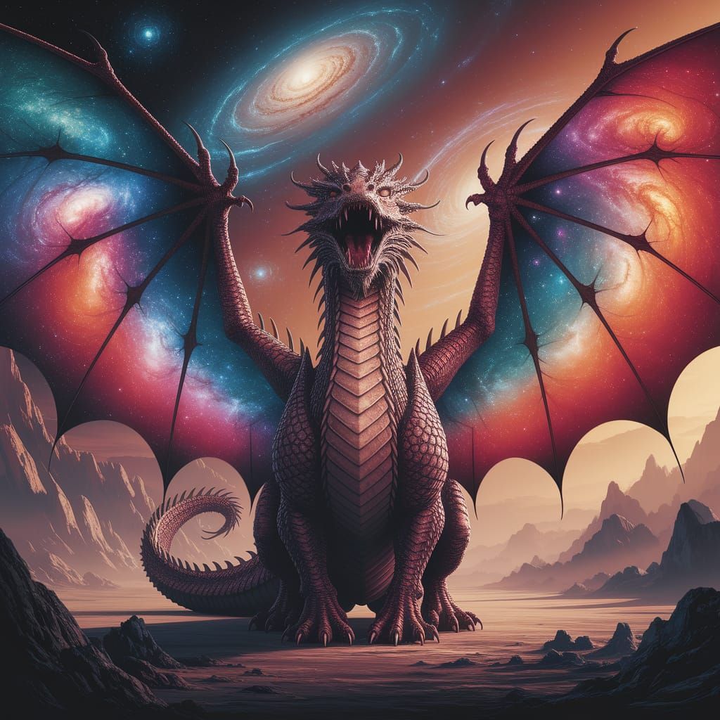 Epic Dragon Rises Amidst Celestial Wonders in Double Exposur...