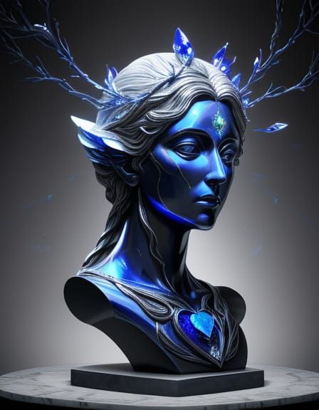 Surreal Lapis Lazuli Heart Statue with Marble Faces