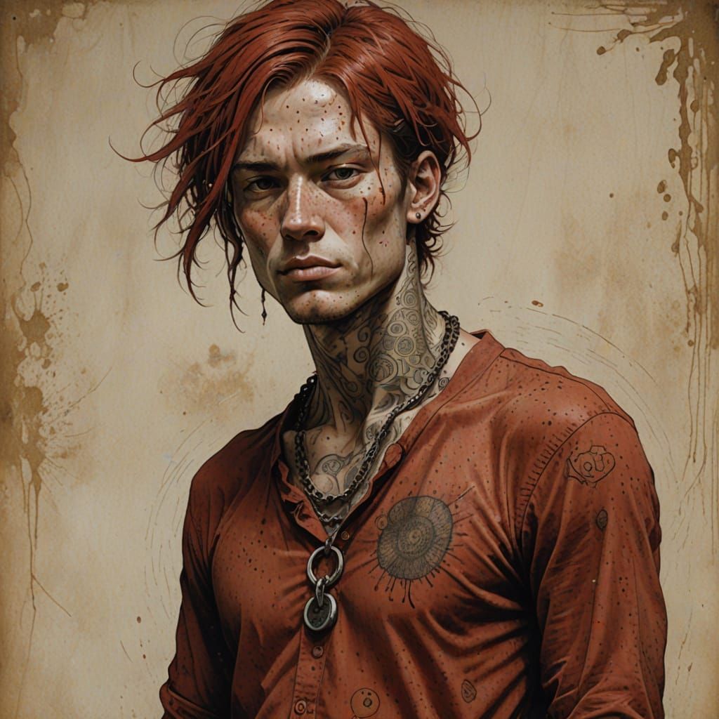 Androgynous Youth in Vibrant Ink and Oil