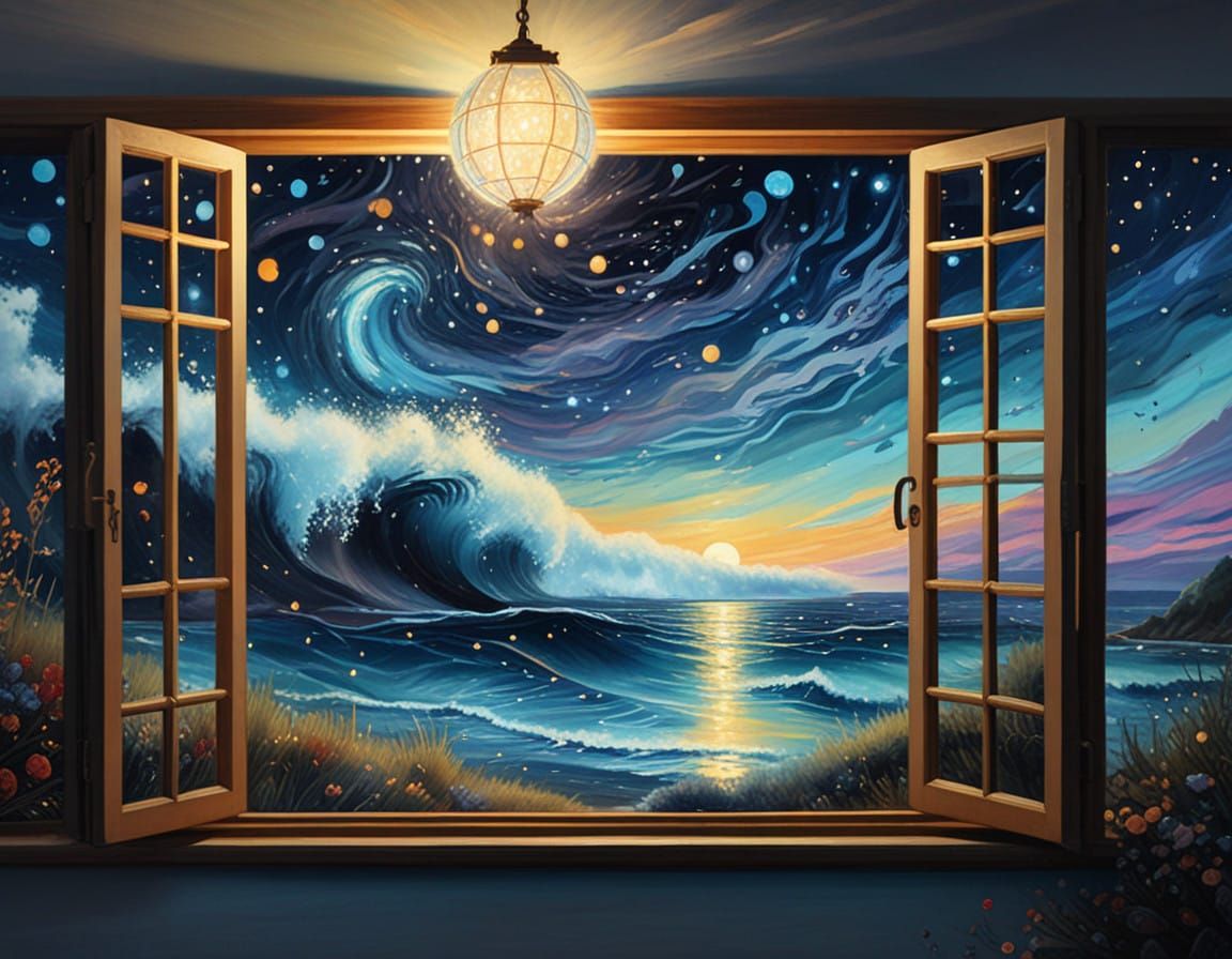 Surreal Moonlit Ocean in Neo-Impressionist Style