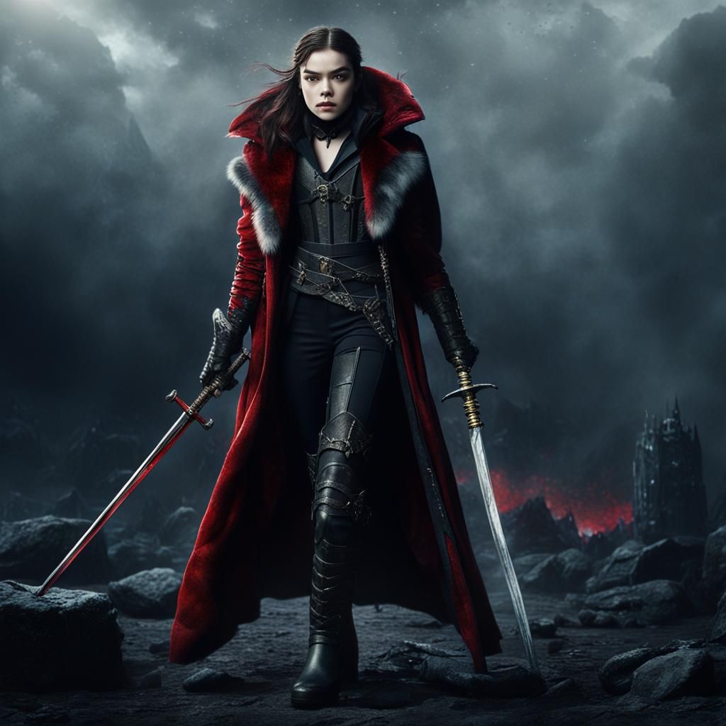 Vampire Hunter in Red Fur Coat, Digital Painting