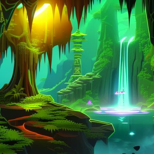 Mystical Swamp Game Level with Ancient Ruins